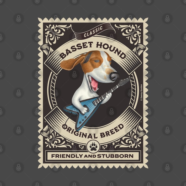 Cute basset hound playing guitar in classic circle by Danny Gordon Art