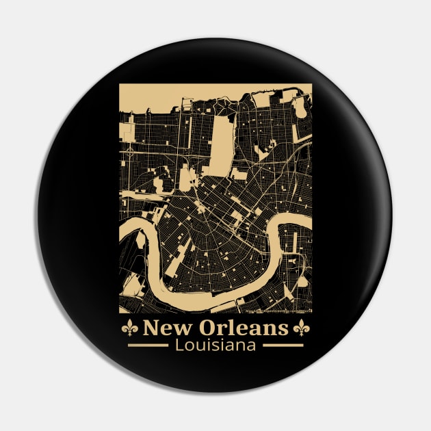 New Orleans Map - Black & Gold Pin by ObscureDesigns