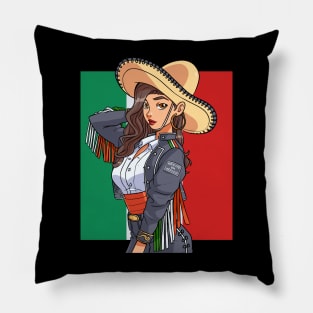 Mexican Girl Pride Mariachi Sombrero Viva Mexico Pillow