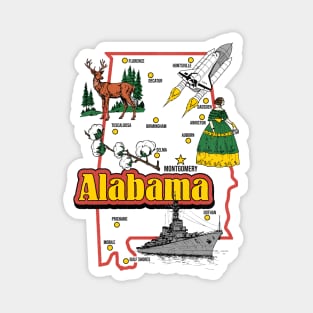 Retro Alabama State Map Tourist Travel Souvenir Magnet