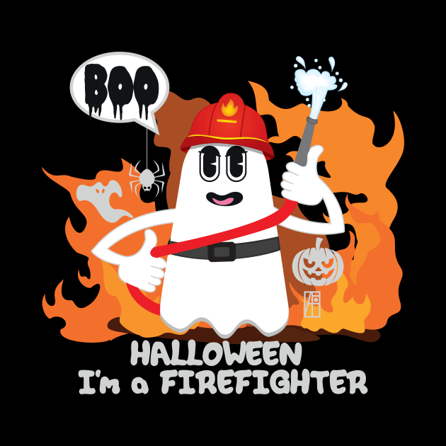 BOO Firefighter dressed as a GHOST - Funny Halloween Ghost by ArtProjectShop