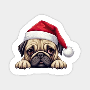 Christmas Peeking Pug Dog Magnet
