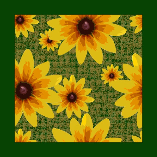 Blackeyed Susan on Burlap Gold over Green by ArtticArlo