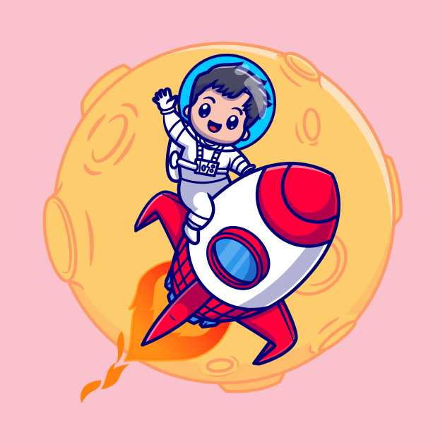 Cute Boy Astronaut Riding Rocket Cartoon by Catalyst Labs