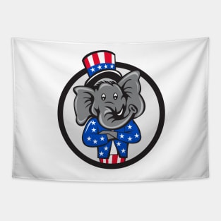 Republican Elephant Mascot Arms Crossed Circle Cartoon Tapestry