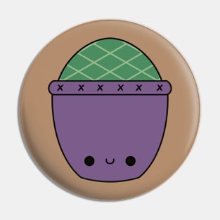 Cute Kawaii Cactus In Purple Pot Pin