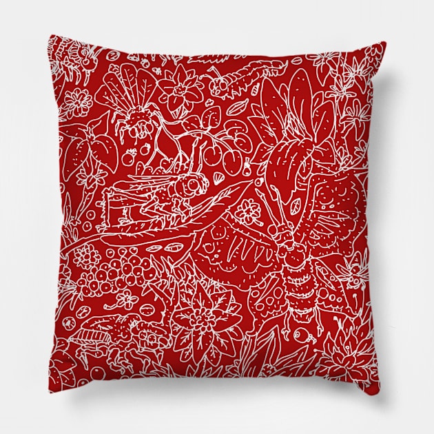 a cute red pattern with flowers and bees. Pillow by JJadx