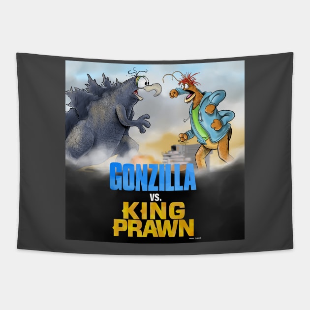 Gonzilla vs. King Prawn Tapestry by Durkinworks