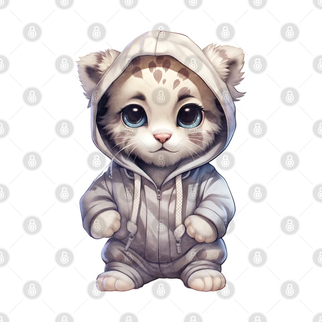 Snow Leopard Wearing Hoodie by Chromatic Fusion Studio