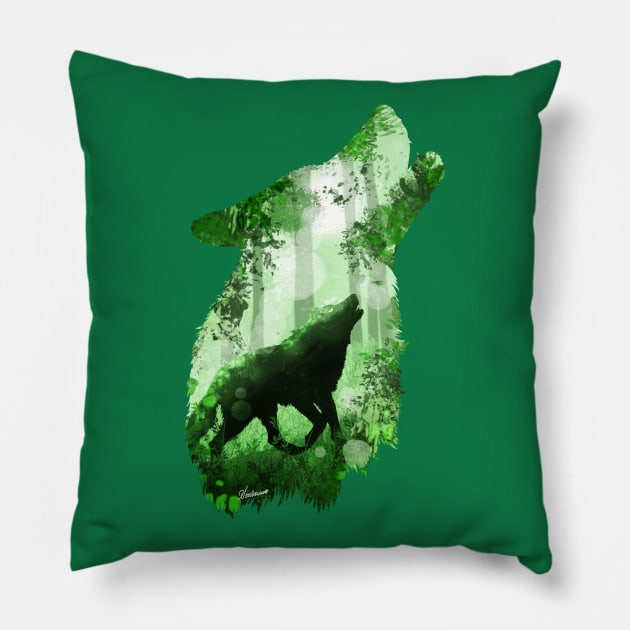 Evergreen Wolf Pillow by DVerissimo