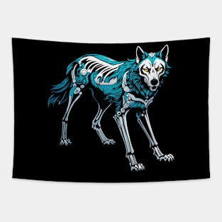 Wolf Skeleton Illustration Tapestry