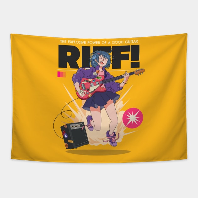 Anime Guitar Riff Girl Tapestry by B Sharp