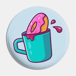 Hot Coffee With Donut Vector Icon Illustration Pin