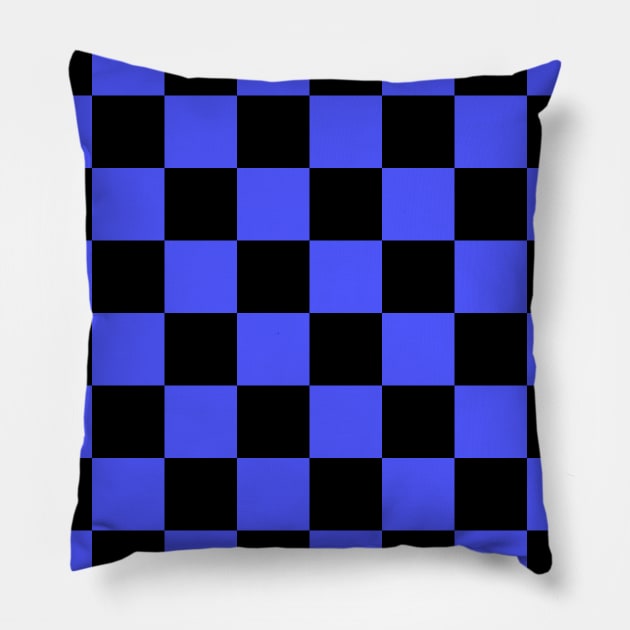 Checkered Square Seamless Pattern - Black & Blue Pillow by DesignWood Atelier