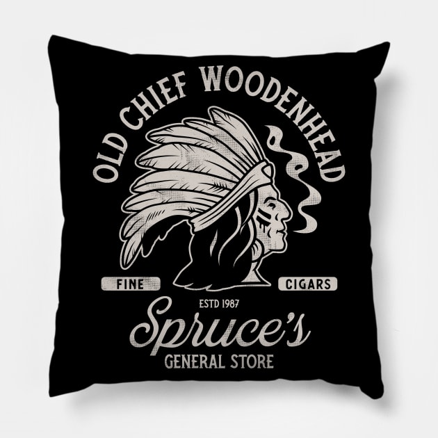 Old Chief Woodenhead Black & White- Stephen King - Vintage Distressed Horror Pillow by Nemons