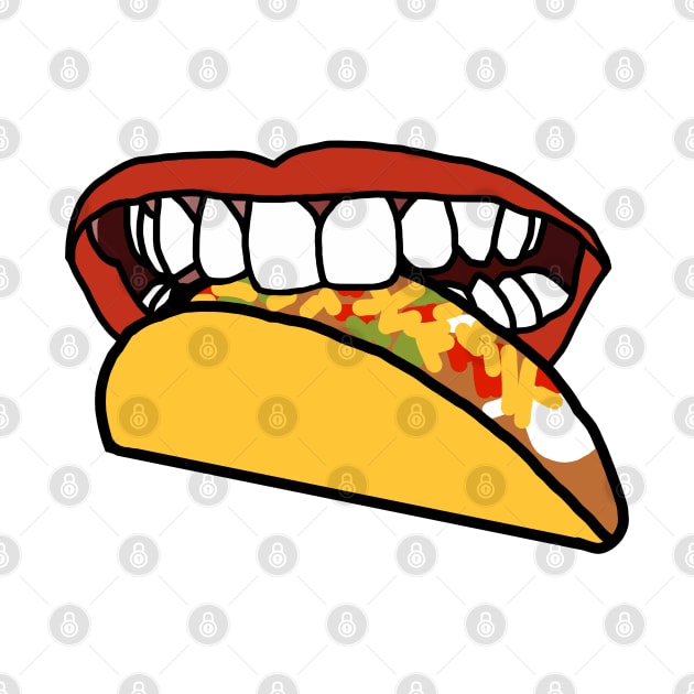 Food For Mouth With Red Lips and White Teeth Eating Taco by ellenhenryart