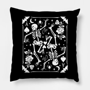 Skeleton Ace of Spades Card Goblincore Punk Grunge Black Pillow