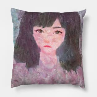 Melancholy Girl Portrait Impressionist Painting Pillow