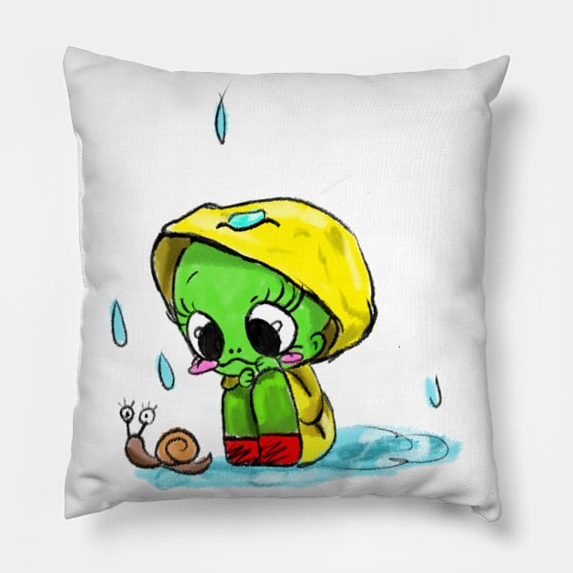 Petite grenouille qui regarde un escargot Pillow by Le Lapin Bleu créatif