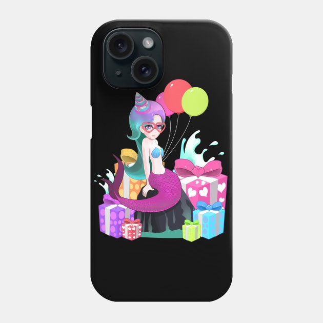 Cute Colorful Mermaid With Party Hat Birthday Phone Case by TheBeardComic