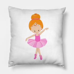 Ballerina, Ballet Girl, Ballet Dancer, Orange Hair Pillow