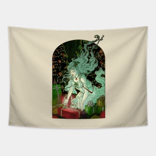 The Gift Giver Lady Goddess with Presents and Christmas Tree Art Nouveau Spirits of Winter Series Tapestry