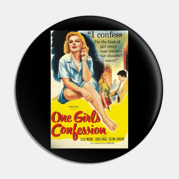 Classic 50's Drive-In Movie Poster - One Girl's Confession Pin by Starbase79