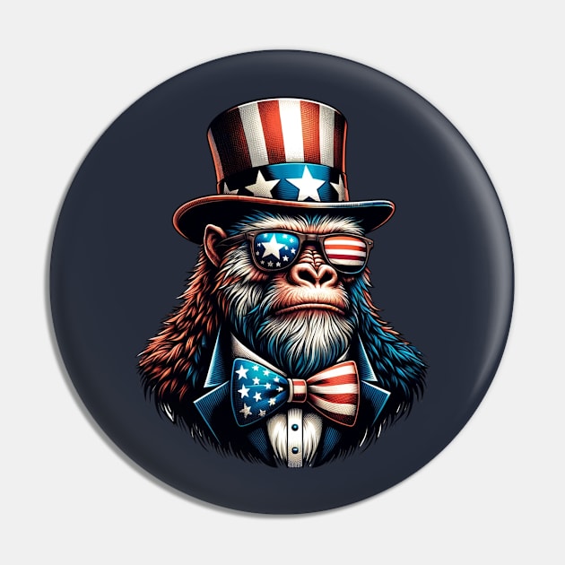 Bigfoot Uncle Sam Hat Sunglasses American Flag 4th of July Pin by karishmamakeia