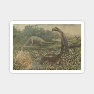 Vintage Dinosaur Paleoart - Brontosaurus and Diplodocus Magnet