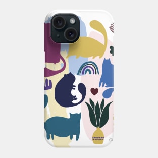 Decorative contemporary funny Cats print with floral elements and geometric shapes Phone Case