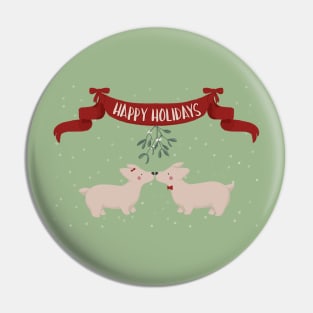 Corgi Happy Holidays - Kiss Under The Mistletoe Pin