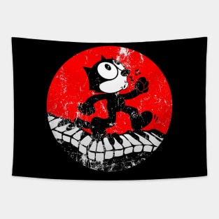 walking in piano the cat cartoon happy Tapestry