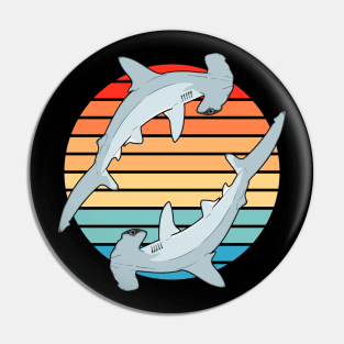 Hammerhead Sharks Retro Sunset Pin