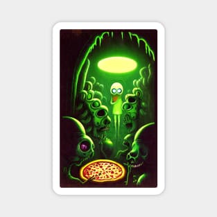 Creepy Aliens And Pizza Magnet