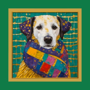 Gustav Klimt Style Dog with Colorful Scarf T-Shirt