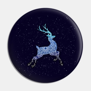 Blue Flying Reindeer Mandala in the Night Sky Pin