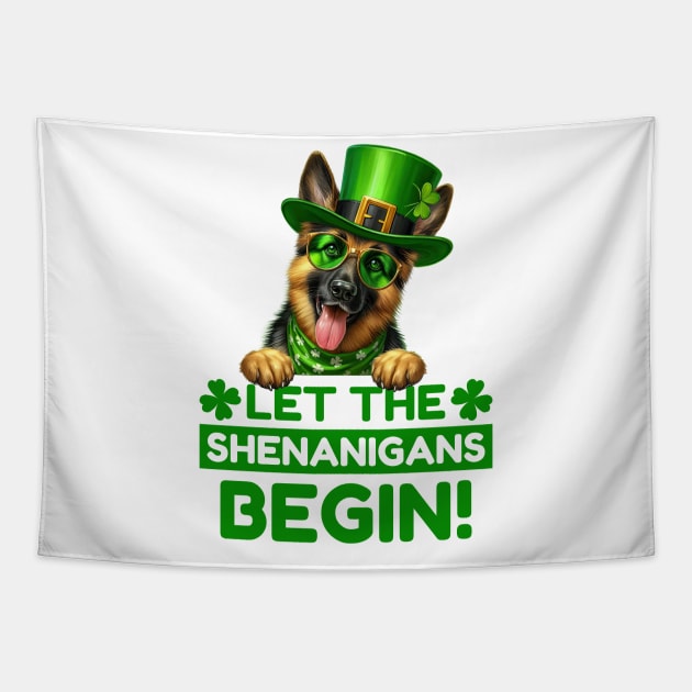 Let the Shenanigans Begin German Shepherd Tapestry by Tee Li’s