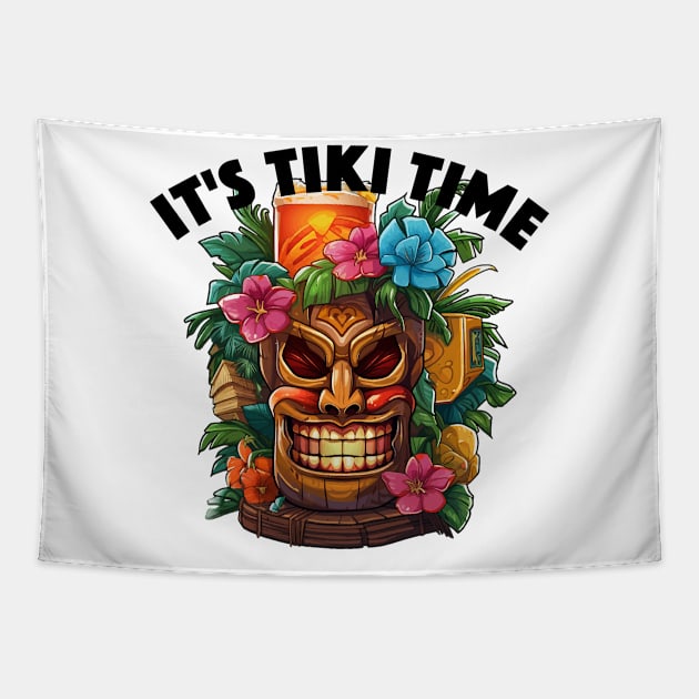 It's Tiki Time Design, with Black Lettering Tapestry by VelvetRoom