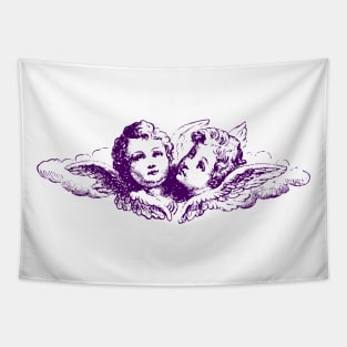 Vintage Cupid Angel Cherubs In Cloud Engraving Tapestry