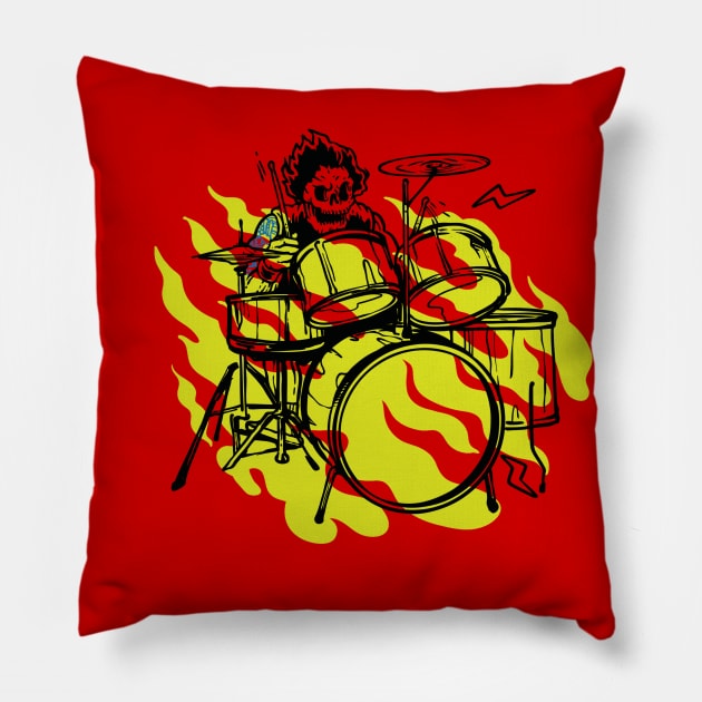 Skull Drummer Pillow by Issho Ni