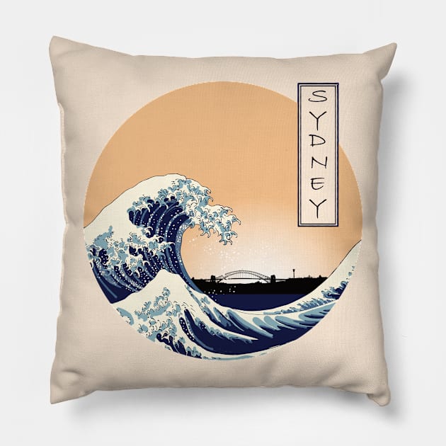 Great Wave off Sydney Pillow by Ricogfx