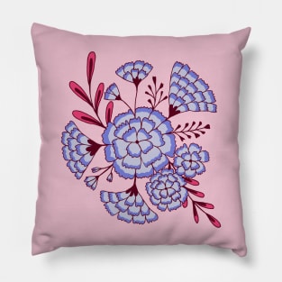 Vintage carnation flowers in pink and light blue Pillow