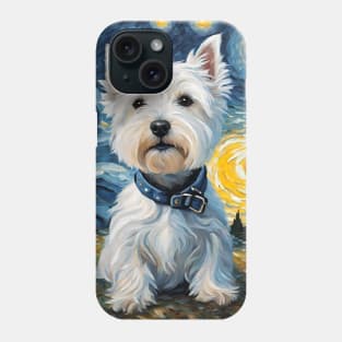 Adorable West Highland White Terrier Dog Breed Painting in a Van Gogh Starry Night Art Style Phone Case