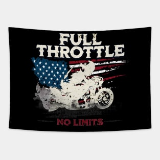 Full Throttle No Limits Motorcycle Drag Racing USA American Flag Tapestry