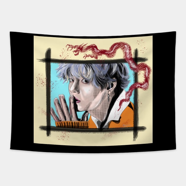 BTS Kim Taehyung Fan Art Tapestry by Blacklinesw9