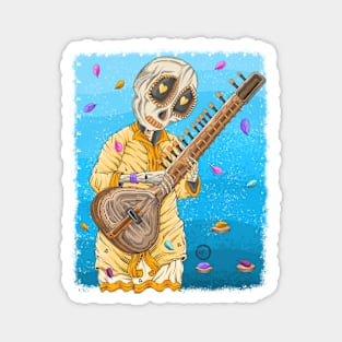 Skeleton Indian Sitar player Magnet