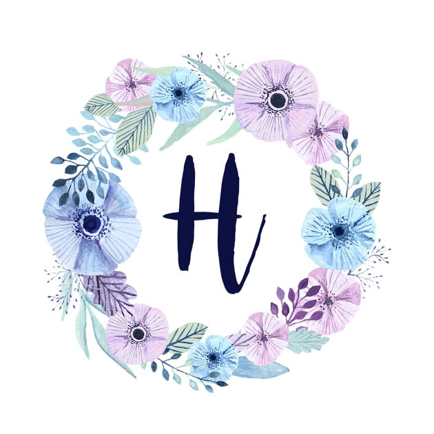 Floral Monogram H Icy Winter Blossoms by floralmonogram