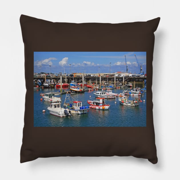 Fishing Boats, St Peter Port Pillow by RedHillDigital