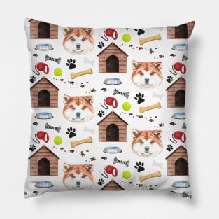 Akita Inu Dog Half Drop Repeat Pattern Pillow