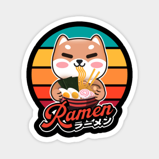 Cute Shiba inu Eating Ramen Kawaii Retro Vintage 90s Vibes Magnet